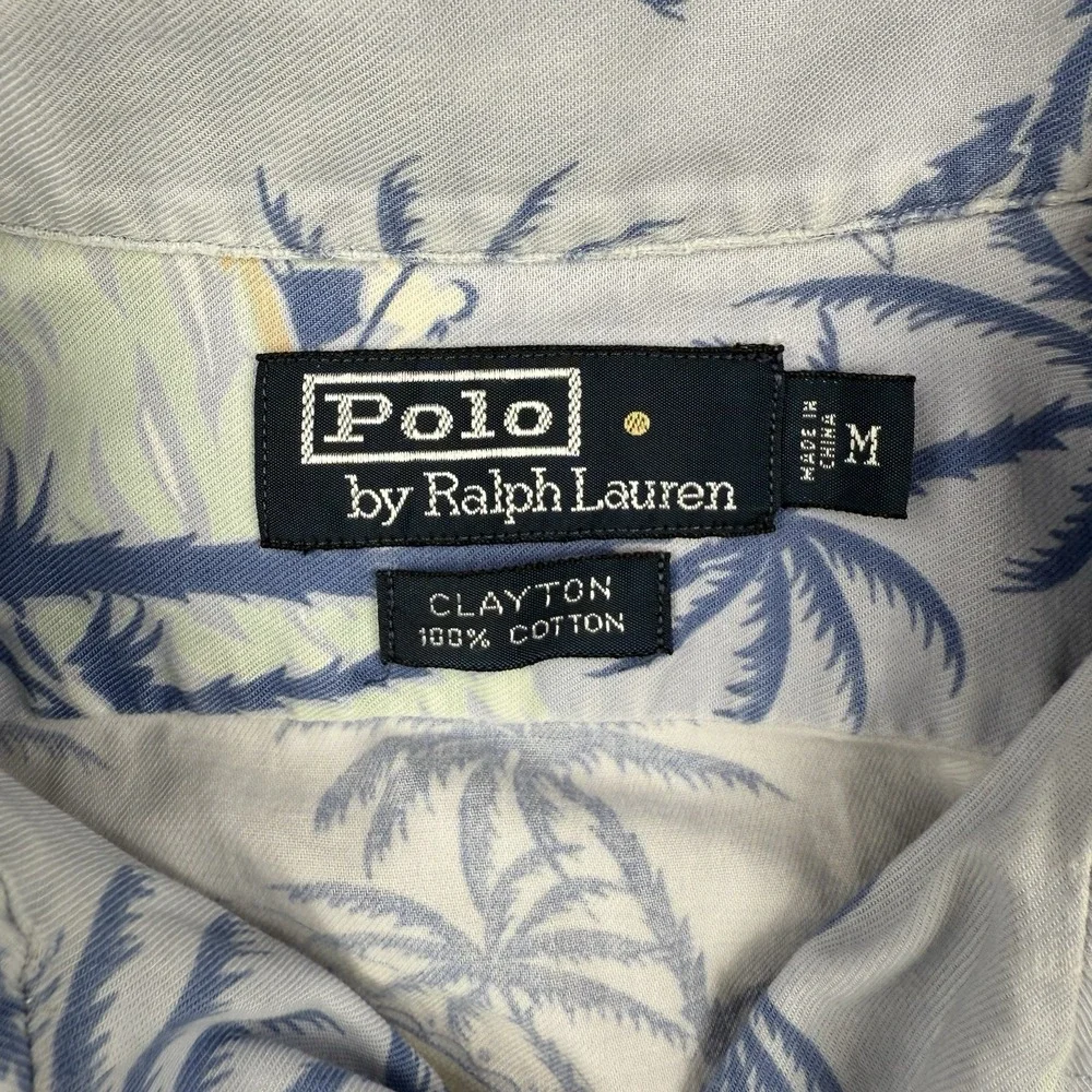 Vintage Polo Ralph Lauren Shirt Mens Medium Blue Floral Clayton Loop Collar Camp